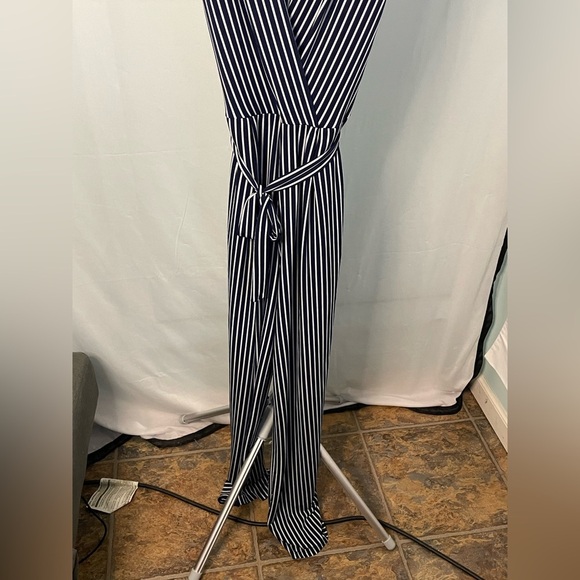 Monteau Navy Blue and white Striped Jumpsuit size M - Picture 5 of 11